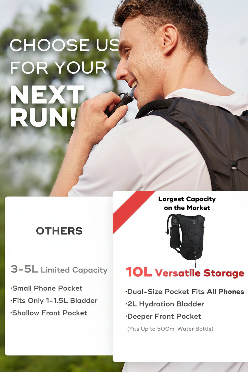 Lightweight 10L Running Hydration Vest Backpack with 2 Water Bottles for Trail Hiking