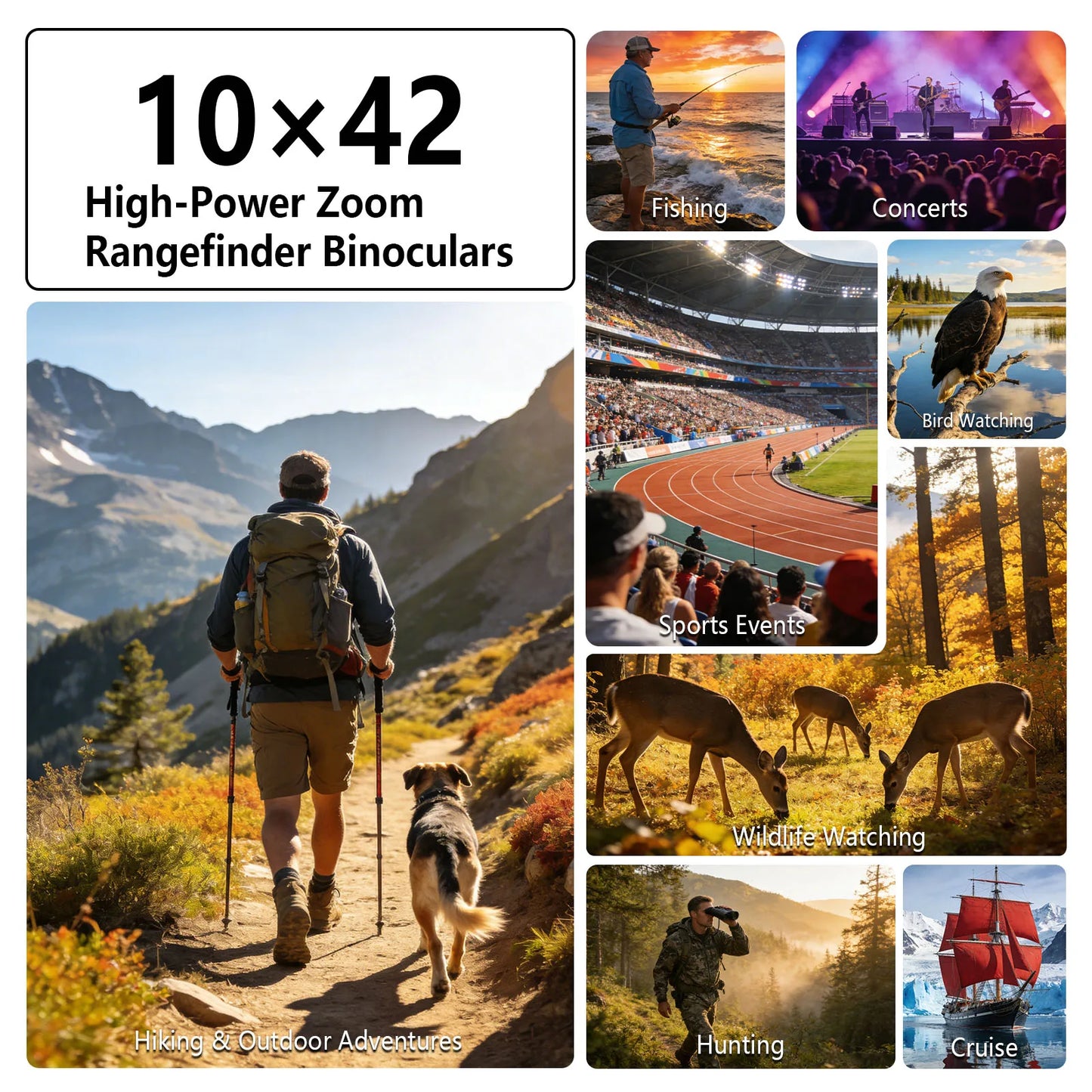 10x42 ED Lens Binoculars with Laser Rangefinder Magnesium Body IPX7 Waterproof 2400m Range