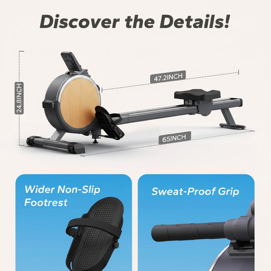 Magnetic Rowing Machine with 16 Resistance Levels Dual Rail Heavy Duty Home Fitness Rower