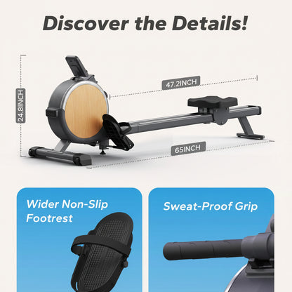 Magnetic Rowing Machine with 16 Resistance Levels Dual Rail Heavy Duty Home Fitness Rower
