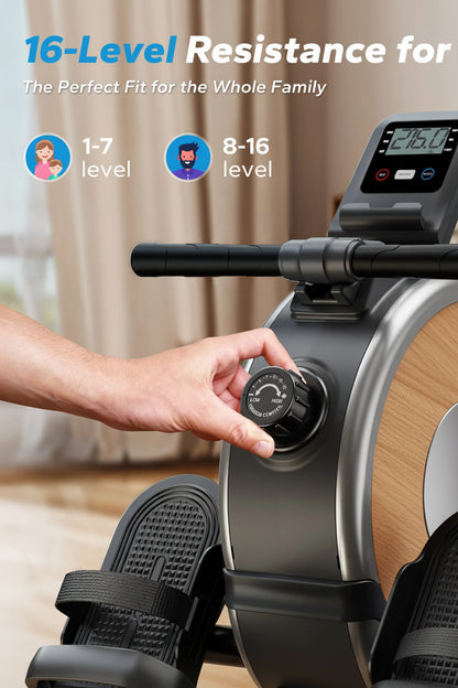 Magnetic Rowing Machine with 16 Resistance Levels Dual Rail Heavy Duty Home Fitness Rower