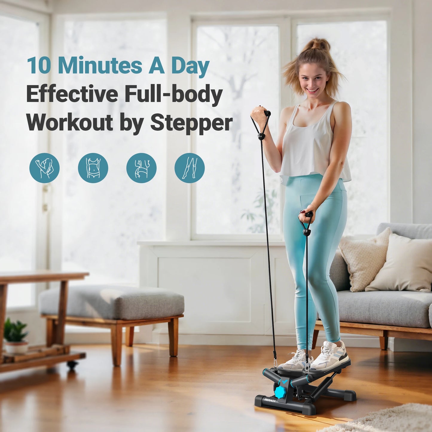 Portable Twist Stepper with Resistance Bands Heavy Duty Compact Cardio Trainer for Home Fitness - Black