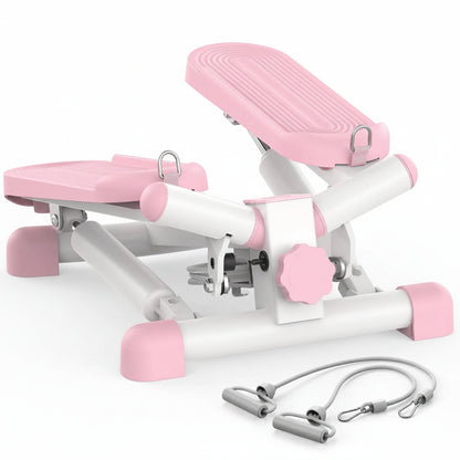 Portable Twist Stepper with Resistance Bands Heavy Duty Compact Cardio Trainer for Home Fitness - White/Pink