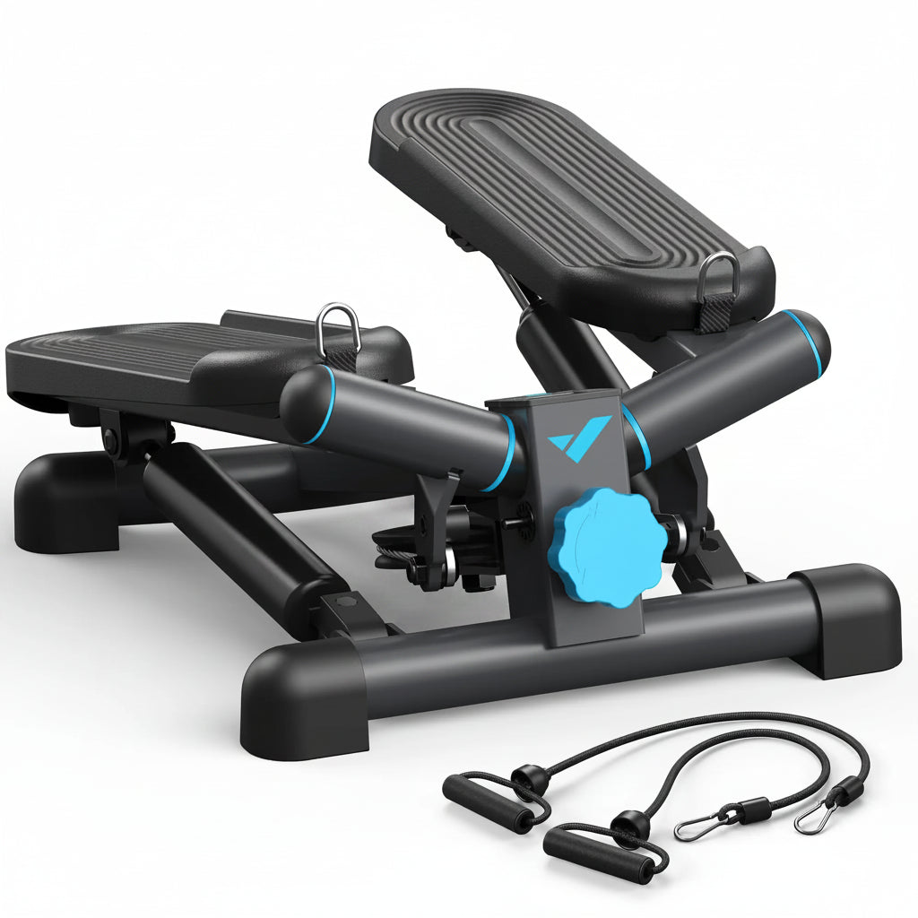 Portable Twist Stepper with Resistance Bands Heavy Duty Compact Cardio Trainer for Home Fitness - Black
