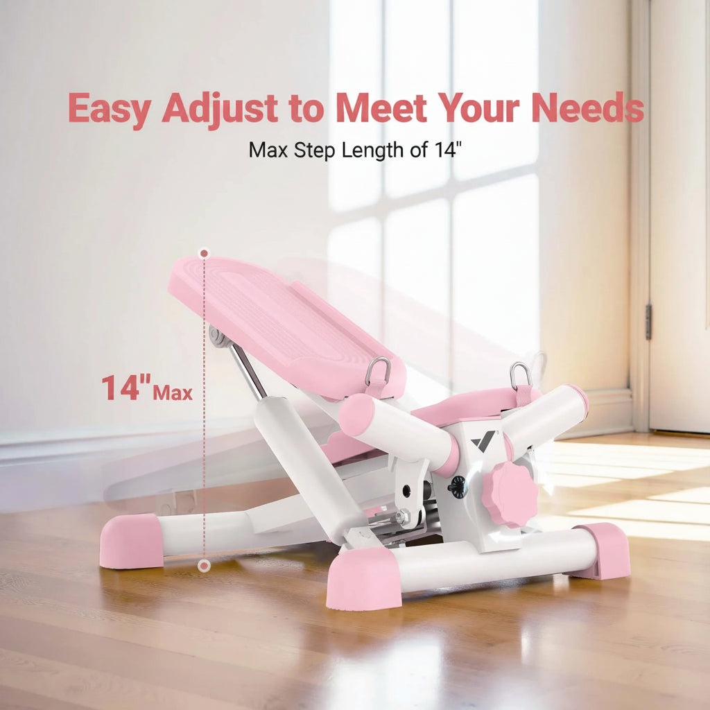 Portable Twist Stepper with Resistance Bands Heavy Duty Compact Cardio Trainer for Home Fitness - White/Pink