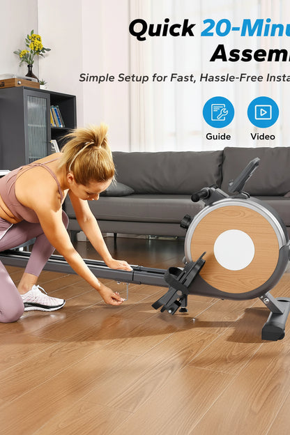 Magnetic Rowing Machine with 16 Resistance Levels Dual Rail Heavy Duty Home Fitness Rower