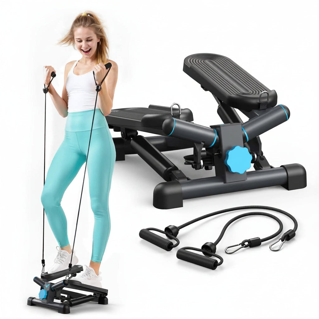 Portable Twist Stepper with Resistance Bands Heavy Duty Compact Cardio Trainer for Home Fitness - Black