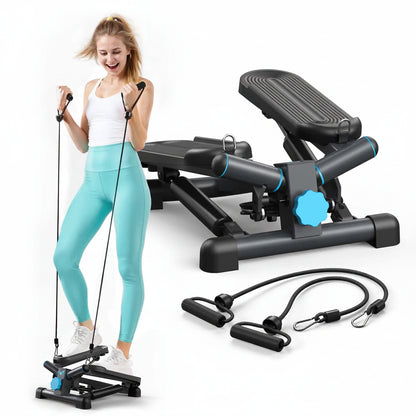 Portable Twist Stepper with Resistance Bands Heavy Duty Compact Cardio Trainer for Home Fitness - Black