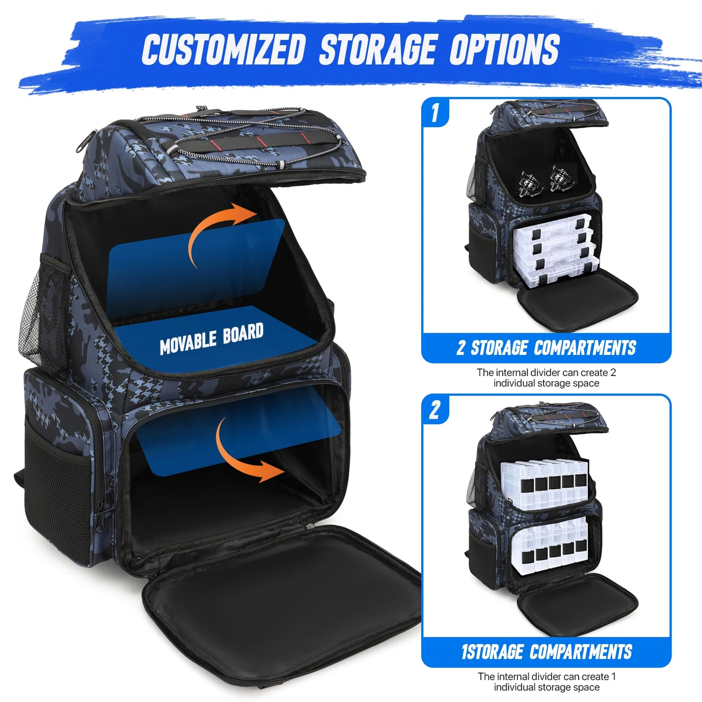 45L Fishing Backpack with Cooler Compartment Rod Holders and Rain Cover Outdoor Storage Bag