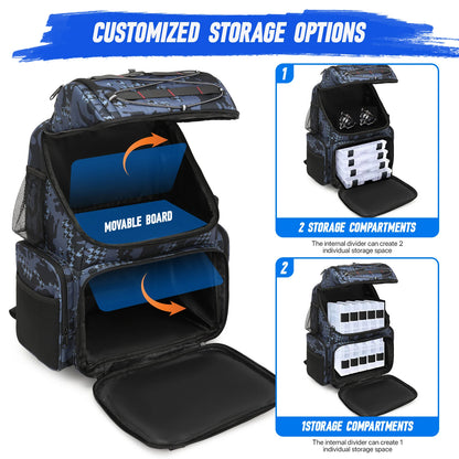 45L Fishing Backpack with Cooler Compartment Rod Holders and Rain Cover Outdoor Storage Bag