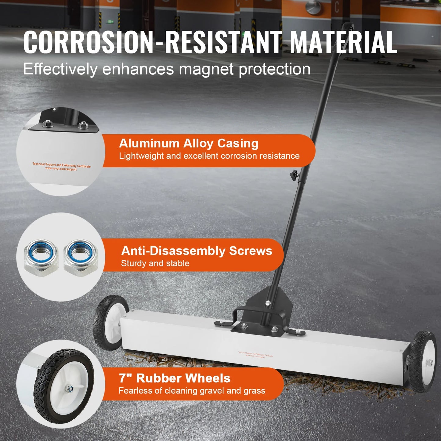 Portable Magnetic Sweeper on Wheels Telescopic Handle Metal Debris Pickup Tool for Outdoor Use