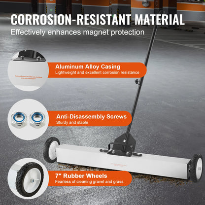 Portable Magnetic Sweeper on Wheels Telescopic Handle Metal Debris Pickup Tool for Outdoor Use