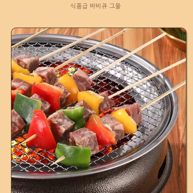Round Charcoal BBQ Grill Portable Tabletop Smoker Stainless Steel for Backyard and Outdoor Cooking