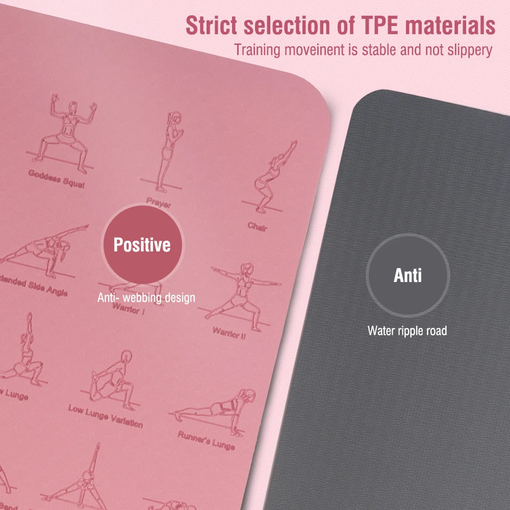 Non Slip TPE Yoga Mat 183x57cm 6mm Fitness Exercise Mat for Yoga Pilates and Stretching