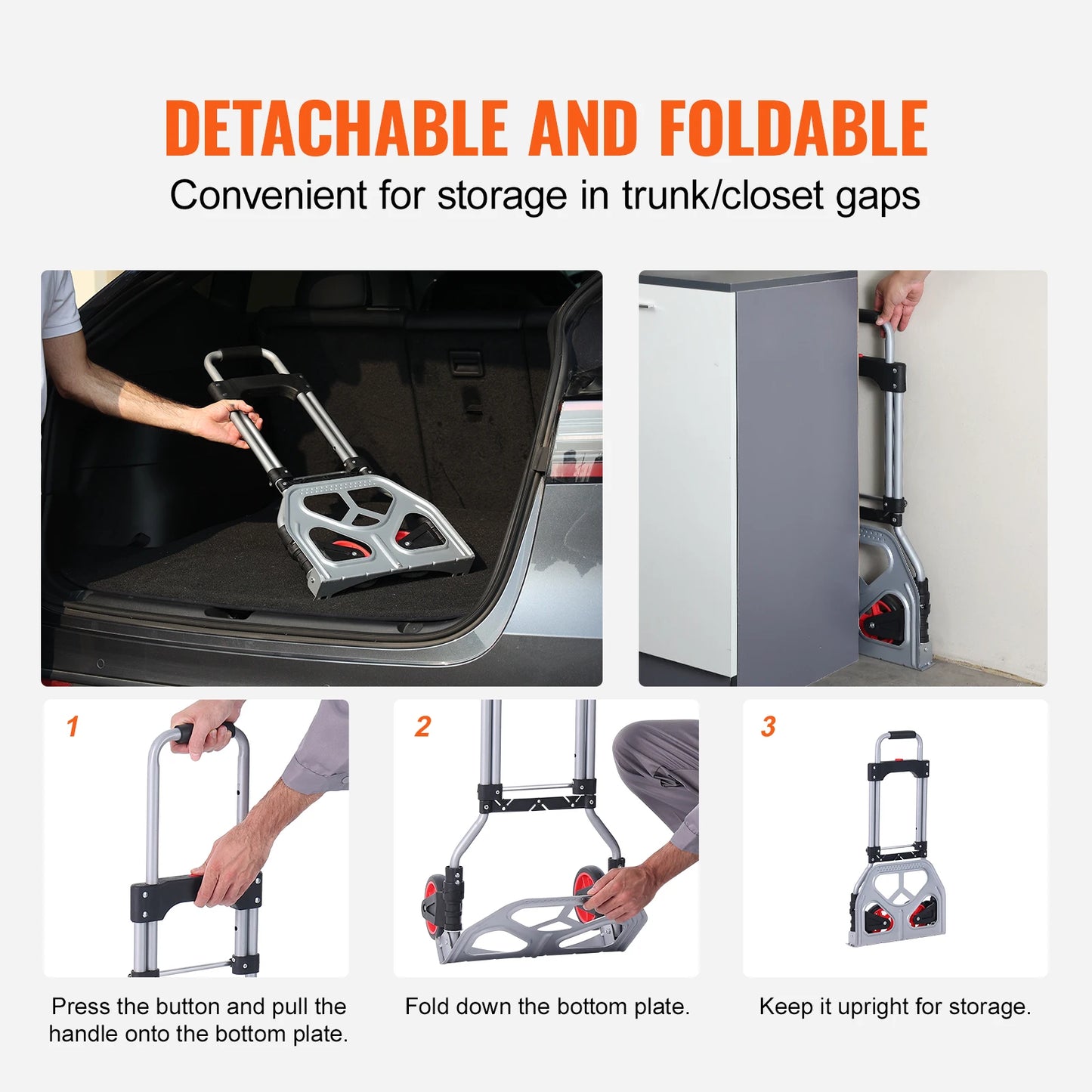 Heavy Duty Folding Hand Truck Cart 80kg Capacity Aluminum Trolley for Shopping and Transport