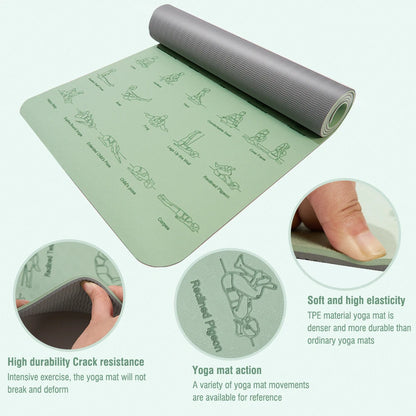 Non Slip TPE Yoga Mat 183x57cm 6mm Fitness Exercise Mat for Yoga Pilates and Stretching