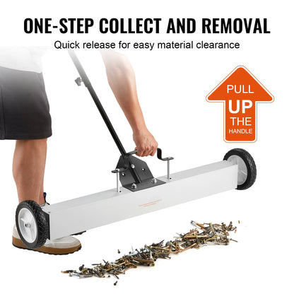 Portable Magnetic Sweeper on Wheels Telescopic Handle Metal Debris Pickup Tool for Outdoor Use