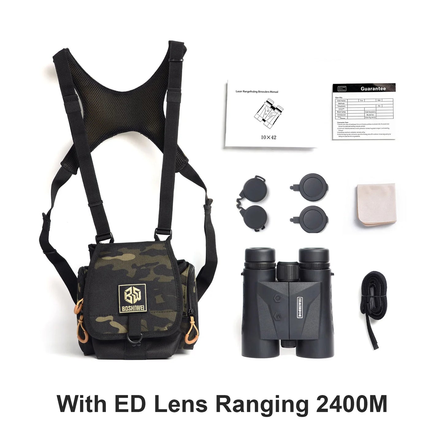 10x42 ED Lens Binoculars with Laser Rangefinder Magnesium Body IPX7 Waterproof 2400m Range