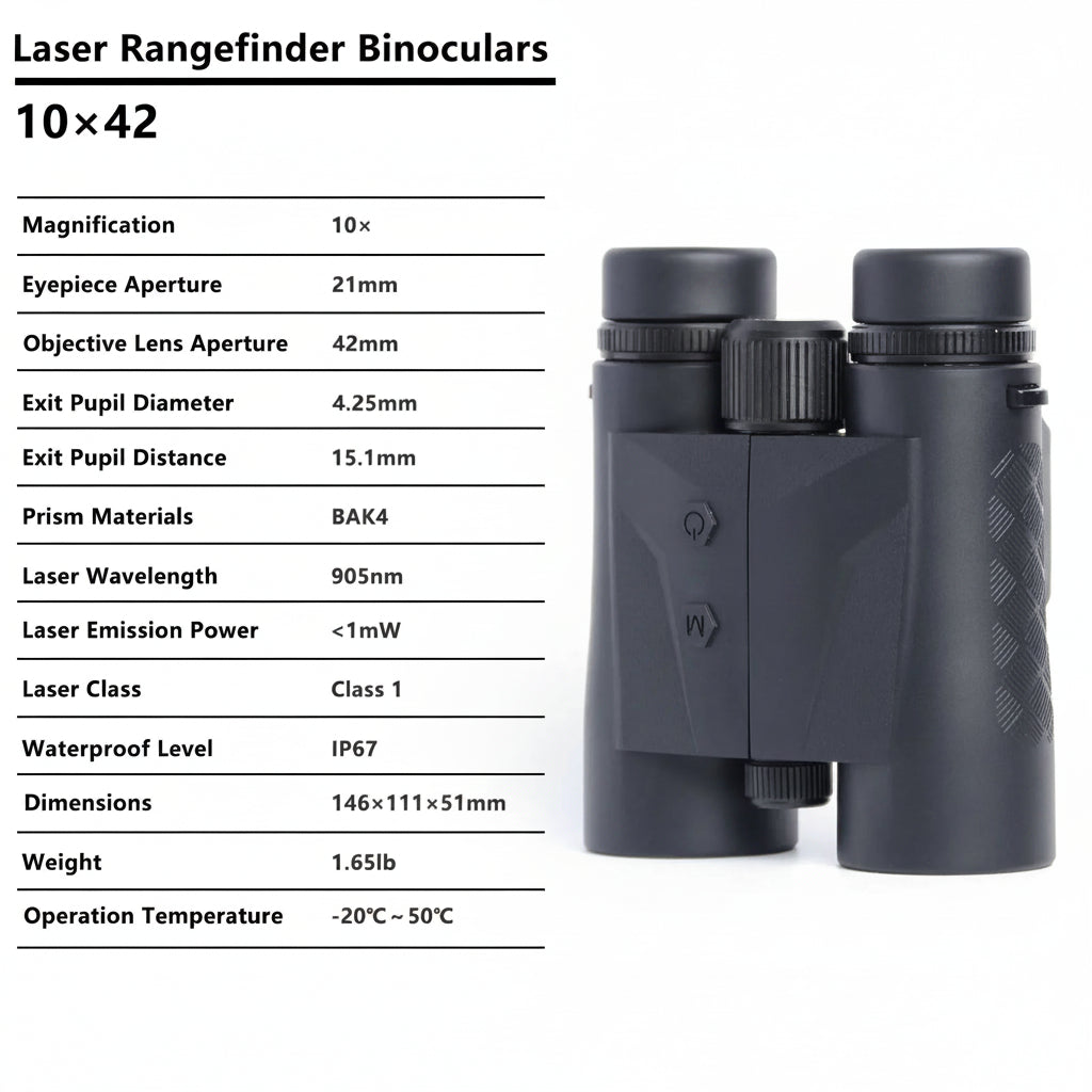 10x42 ED Lens Binoculars with Laser Rangefinder Magnesium Body IPX7 Waterproof 2400m Range