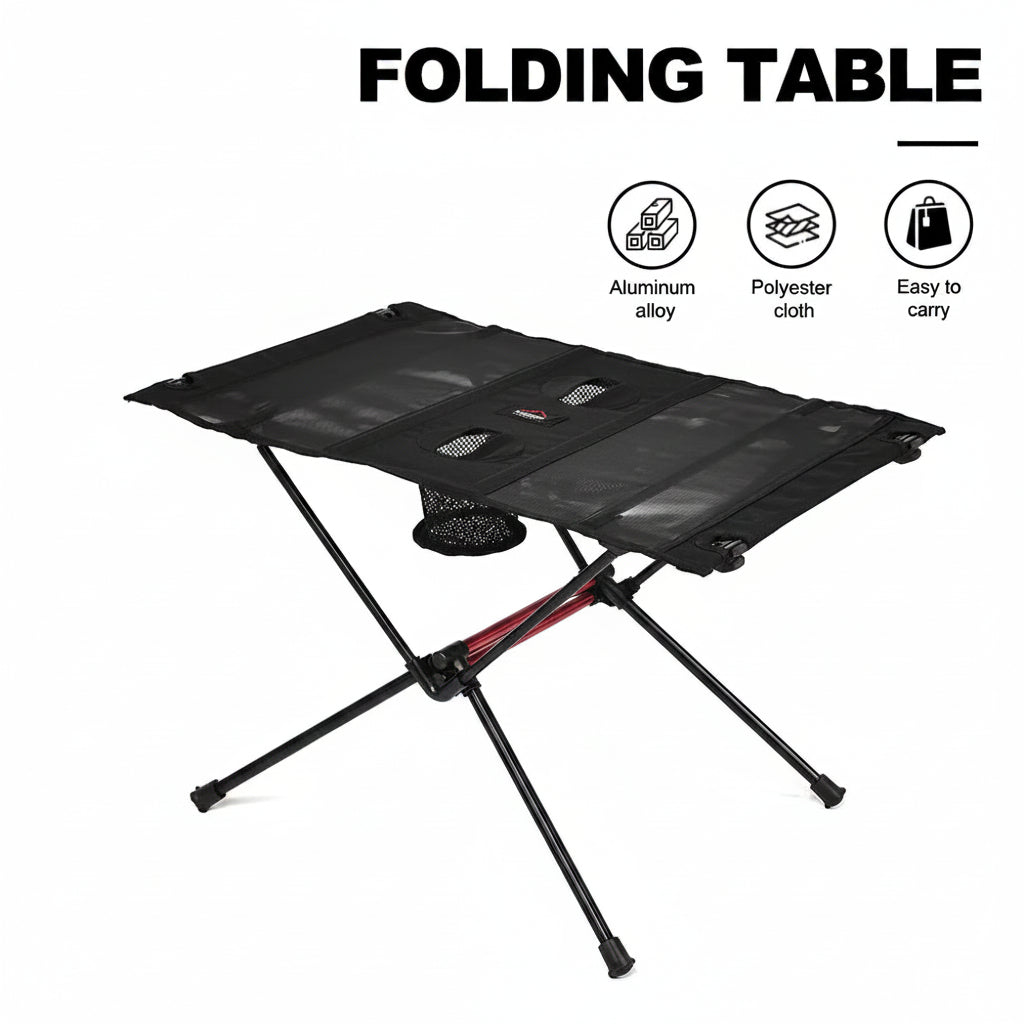 Lightweight Folding Outdoor Table with Cup Holders and Mesh Pocket for Camping Picnic Travel