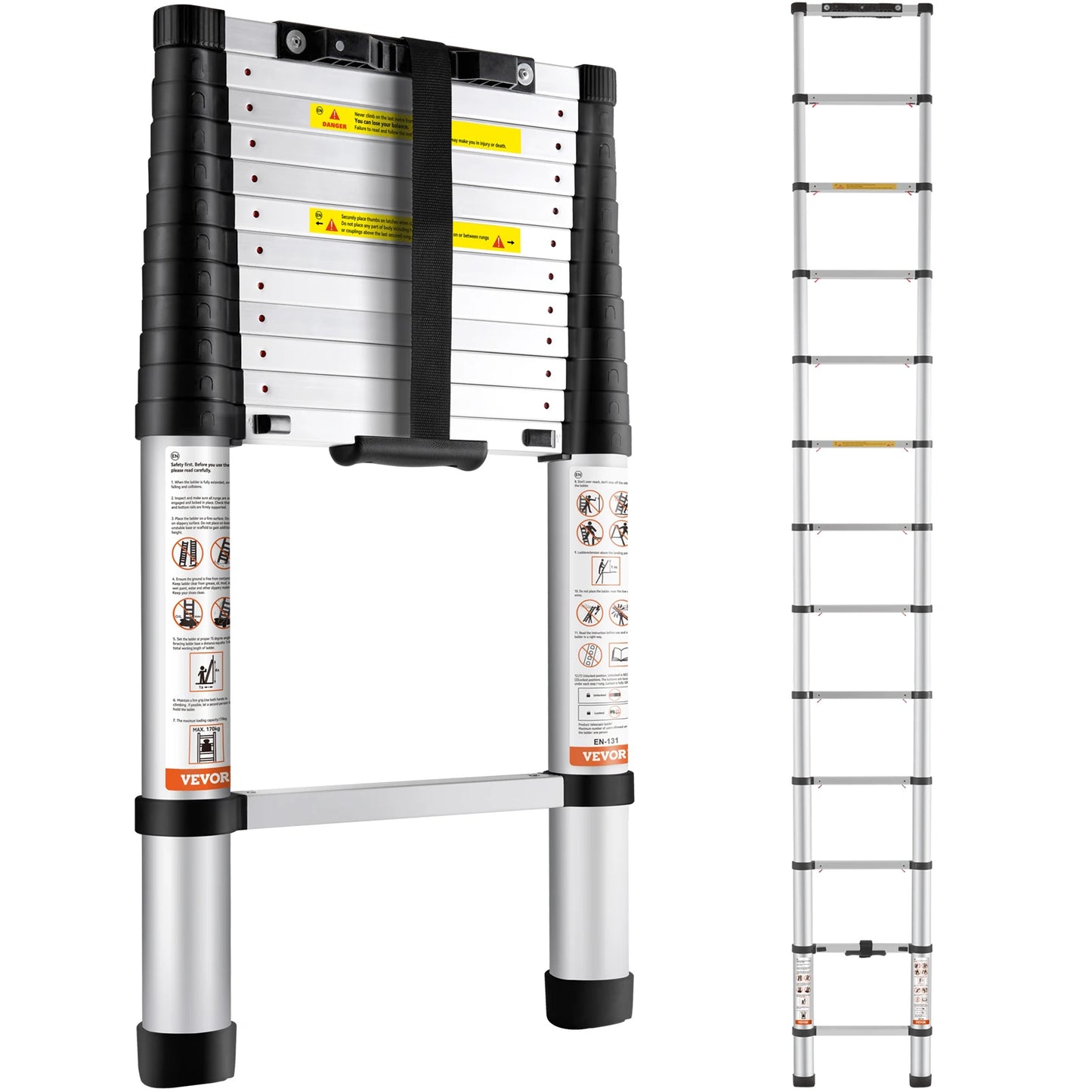Aluminum Telescopic Ladder 10.5FT Collapsible Extension Ladder with Non Slip Steps 375lb Capacity