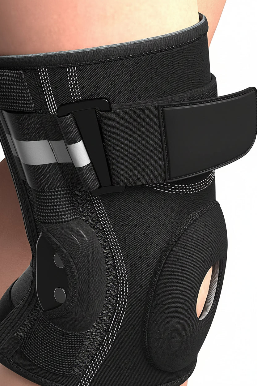 Adjustable Knee Brace with Hinged Support and Stabilizers for Training and Daily Activity