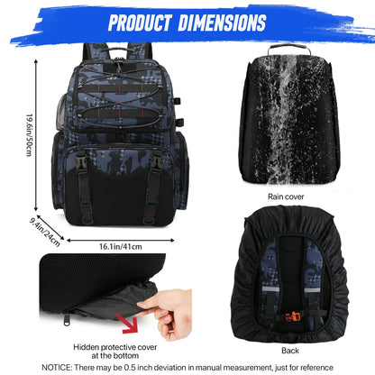 45L Fishing Backpack with Cooler Compartment Rod Holders and Rain Cover Outdoor Storage Bag