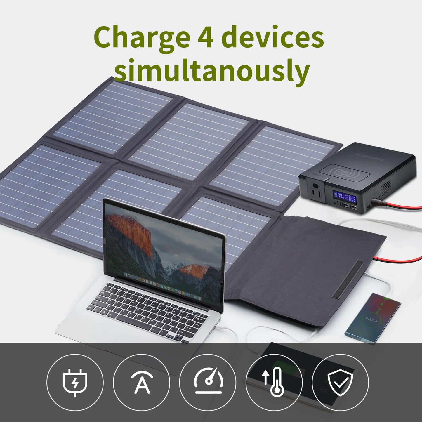 60W Portable Solar Panel Foldable Charger with USB-C USB-A DC Output for Outdoor Power Use