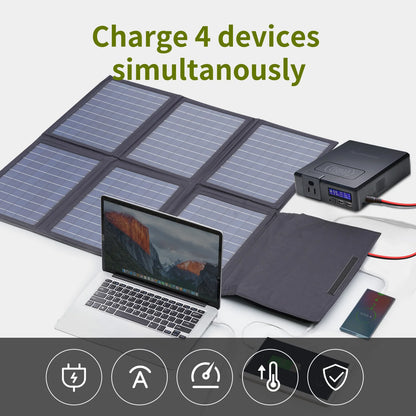 60W Portable Solar Panel Foldable Charger with USB-C USB-A DC Output for Outdoor Power Use