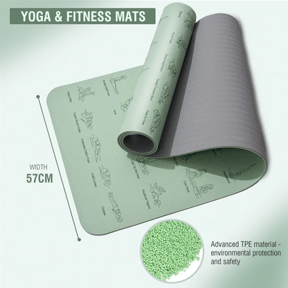 Non Slip TPE Yoga Mat 183x57cm 6mm Fitness Exercise Mat for Yoga Pilates and Stretching