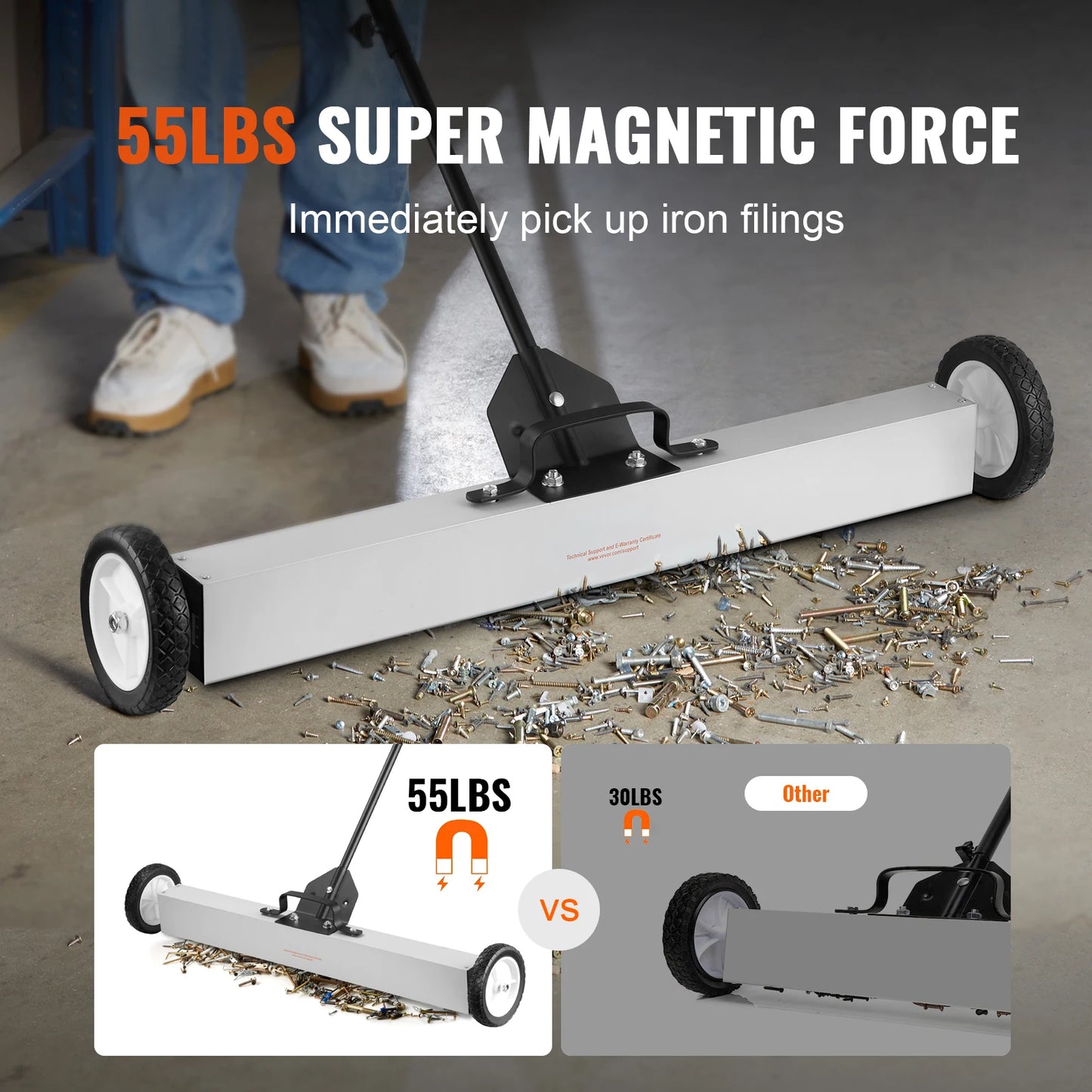 Portable Magnetic Sweeper on Wheels Telescopic Handle Metal Debris Pickup Tool for Outdoor Use