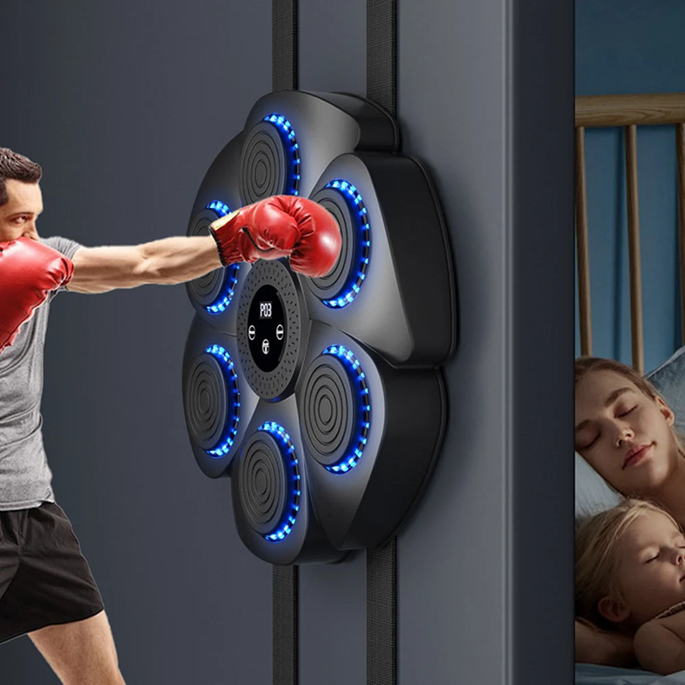 Smart Wall Mounted Boxing Trainer with Music Interactive Fitness Target with Gloves and Cable