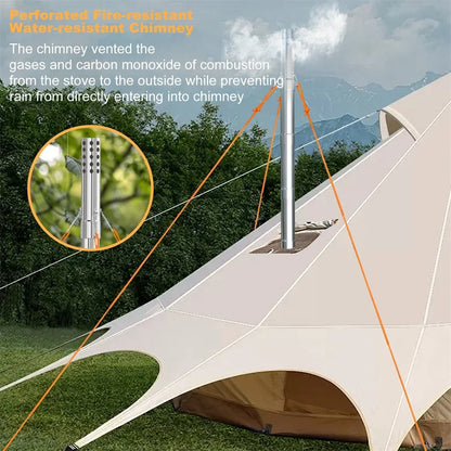 Portable Camping Wood Stove with Chimney Pipes Stainless Steel Outdoor Cooking and Utility Stove
