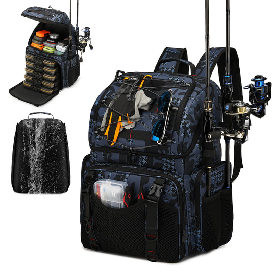 45L Fishing Backpack with Cooler Compartment Rod Holders and Rain Cover Outdoor Storage Bag