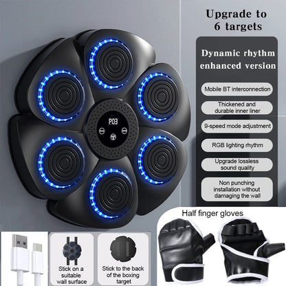 Smart Wall Mounted Boxing Trainer with Music Interactive Fitness Target with Gloves and Cable