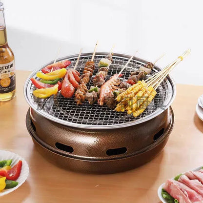 Round Charcoal BBQ Grill Portable Tabletop Smoker Stainless Steel for Backyard and Outdoor Cooking