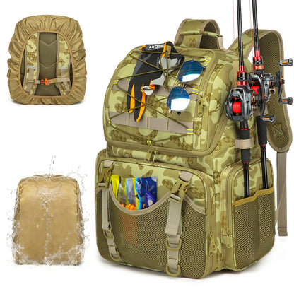 45L Fishing Backpack with Cooler Compartment Rod Holders and Rain Cover Outdoor Storage Bag