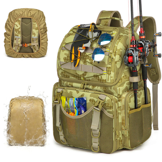 45L Fishing Backpack with Cooler Compartment Rod Holders and Rain Cover Outdoor Storage Bag
