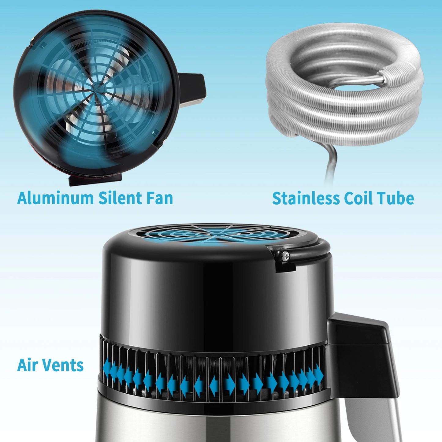 Electric Water Distiller 4L Stainless Steel with Glass Carafe Temperature Display Home Use