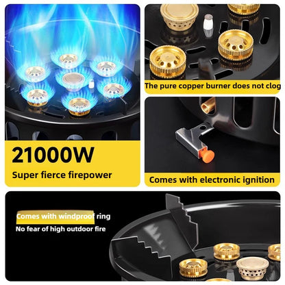 Portable 9 Core Camping Gas Stove 21000W Outdoor Cooking Burner with Ignition System