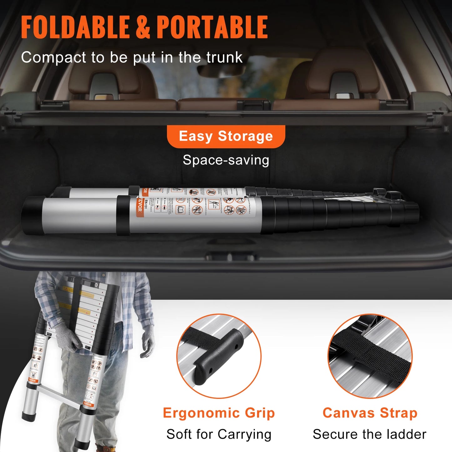 Aluminum Telescopic Ladder 10.5FT Collapsible Extension Ladder with Non Slip Steps 375lb Capacity