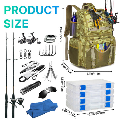 45L Fishing Backpack with Cooler Compartment Rod Holders and Rain Cover Outdoor Storage Bag