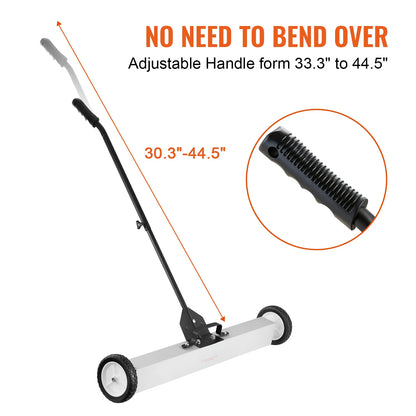Portable Magnetic Sweeper on Wheels Telescopic Handle Metal Debris Pickup Tool for Outdoor Use