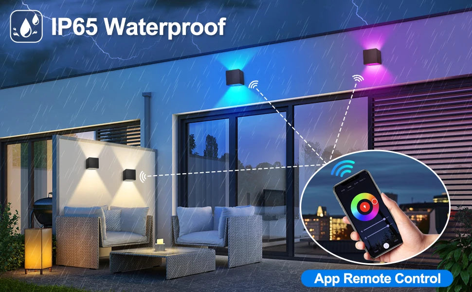 Smart LED Wall Light RGBCW Waterproof IP65 App Control Dimmable Lamp for indoor and outdoor