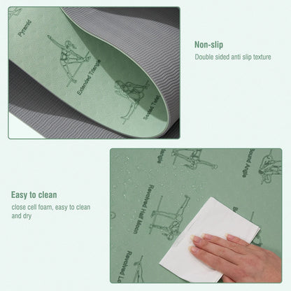 Non Slip TPE Yoga Mat 183x57cm 6mm Fitness Exercise Mat for Yoga Pilates and Stretching