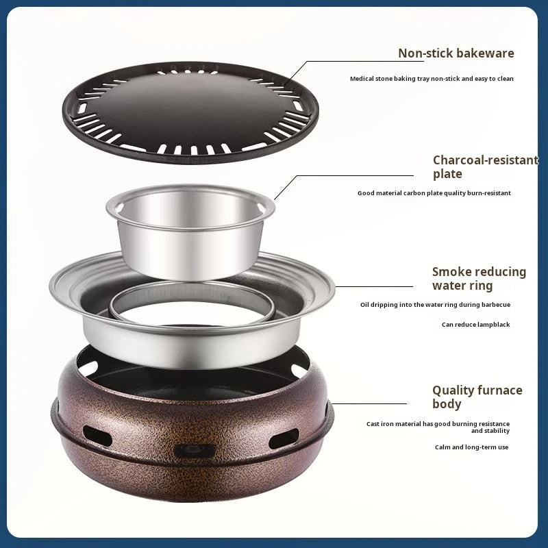 Round Charcoal BBQ Grill Portable Tabletop Smoker Stainless Steel for Backyard and Outdoor Cooking