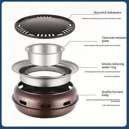 Round Charcoal BBQ Grill Portable Tabletop Smoker Stainless Steel for Backyard and Outdoor Cooking