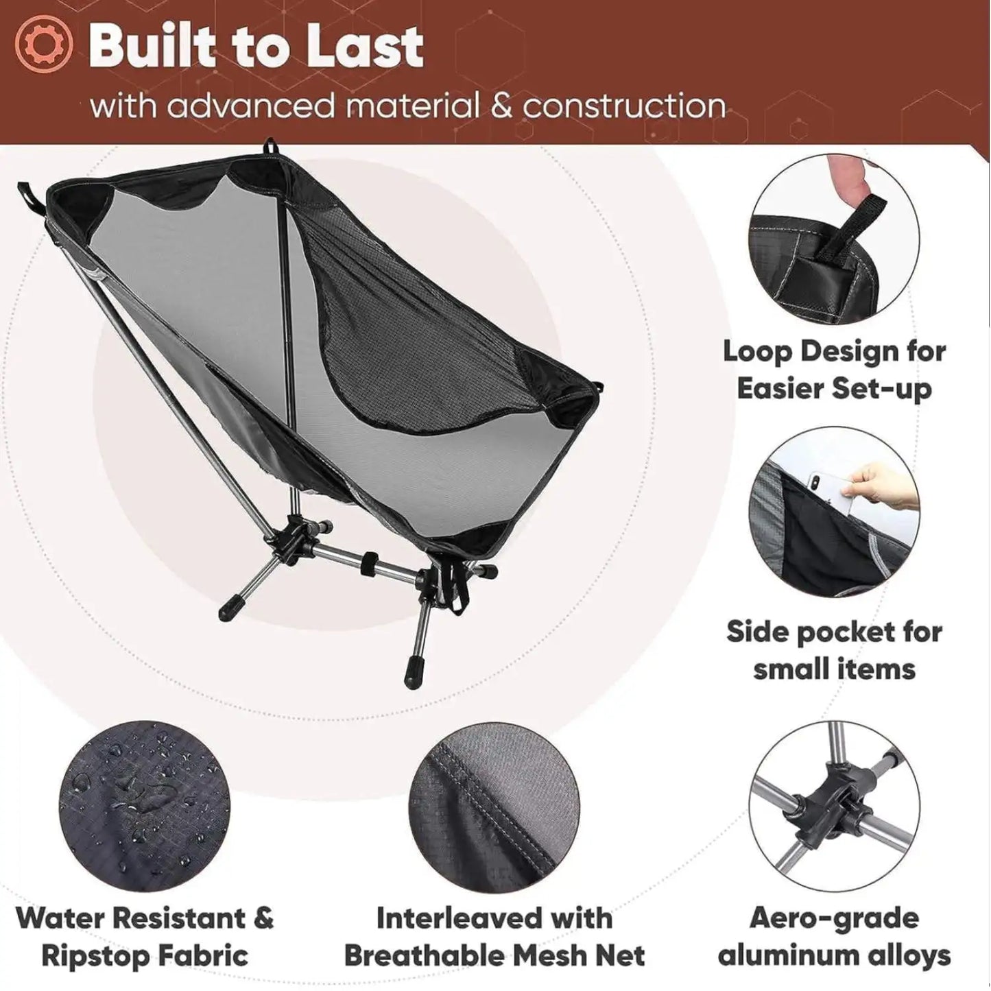 Ultralight Folding Camping Chair Aluminum Alloy Portable Outdoor Chair for Hiking Travel