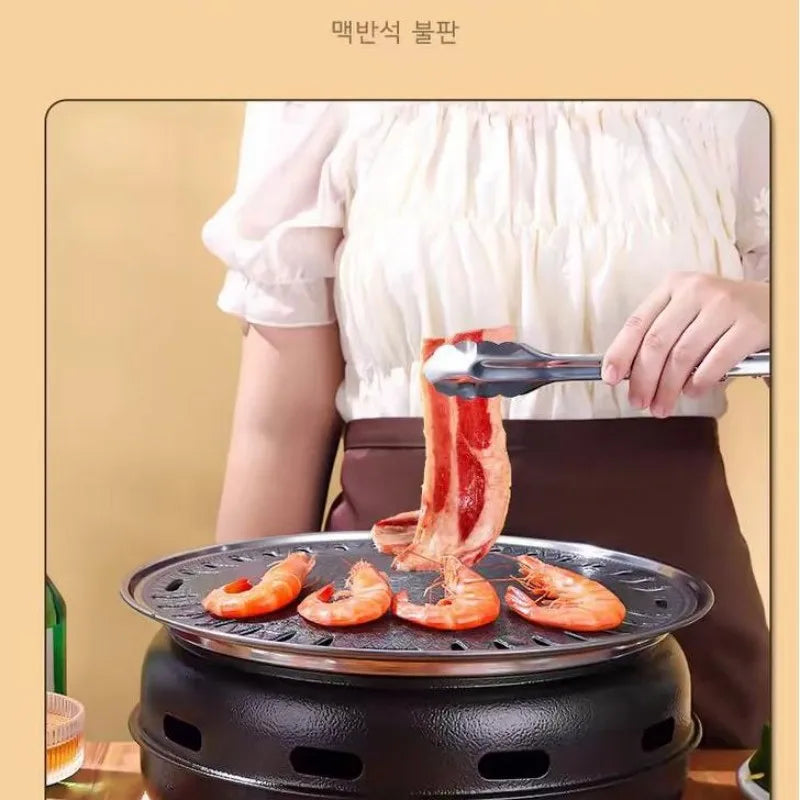 Round Charcoal BBQ Grill Portable Tabletop Smoker Stainless Steel for Backyard and Outdoor Cooking