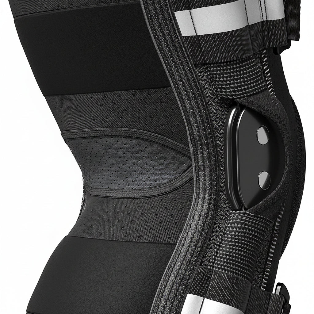 Adjustable Knee Brace with Hinged Support and Stabilizers for Training and Daily Activity